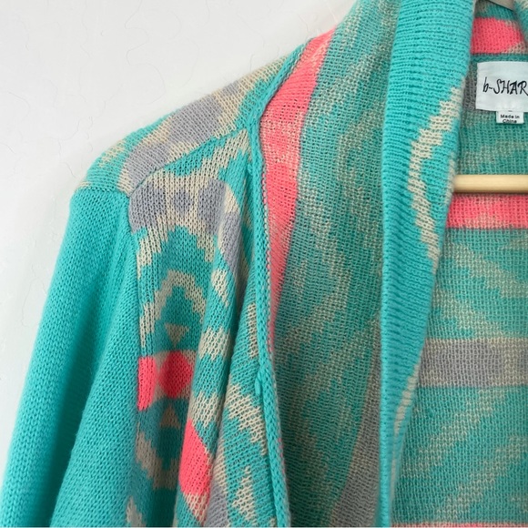 Aztec Tribal Print Mohair Blend Open Front Waterfall Knit Cardigan Sweater Large - Picture 5 of 15